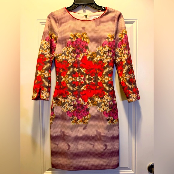 Badgley Mischka Belle Women’s Floral Watercolor Sheath Dress Size 6 Career - Picture 3 of 7